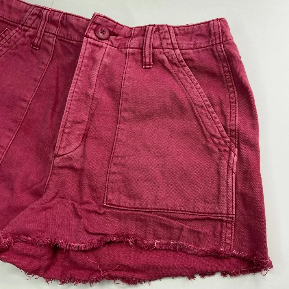 American Eagle Pink Shorts Womens Size 8 Button Fly Raw Hem Patch Pocket 5098